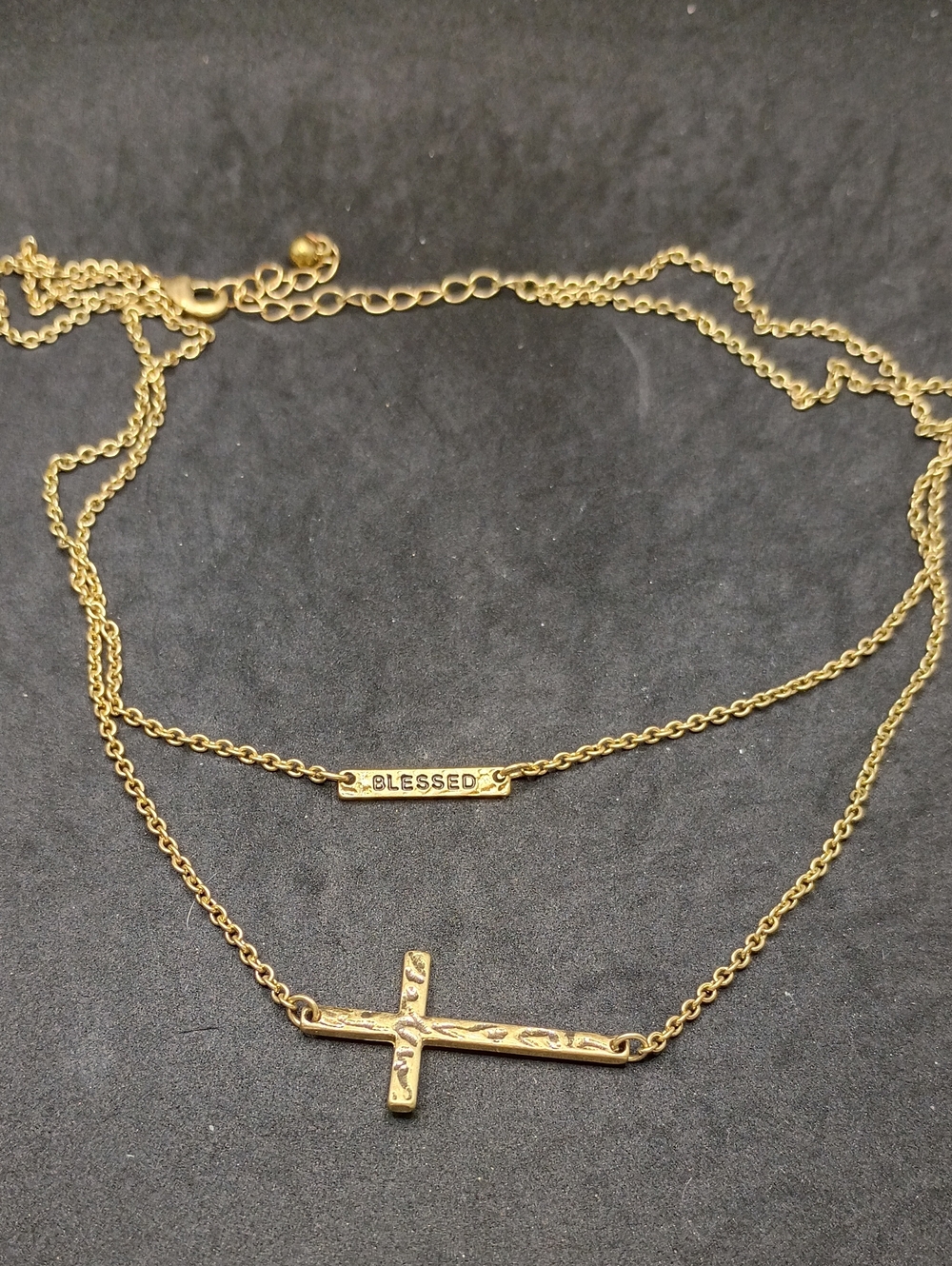 Gold-Tone "Blessed" Bar and Cross Layered Necklace - Women Jewelry